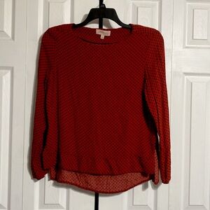 Philosophy lightweight rust red & black dot blouse top shirt size LARGE